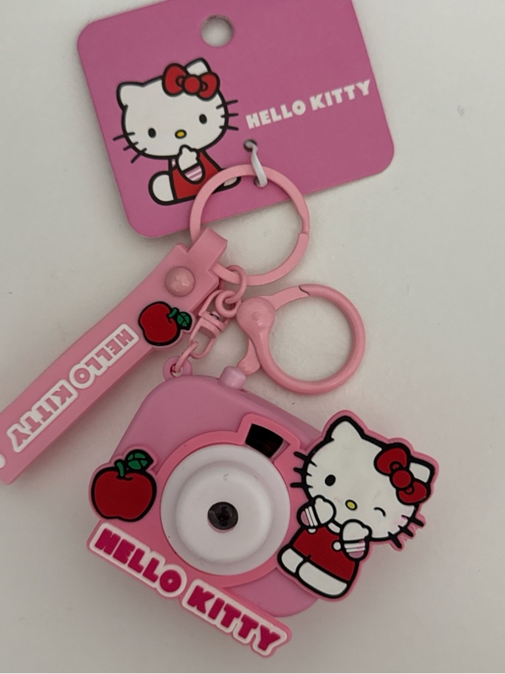 Hello Kitty Pink Camera Keyring with Apple Charms